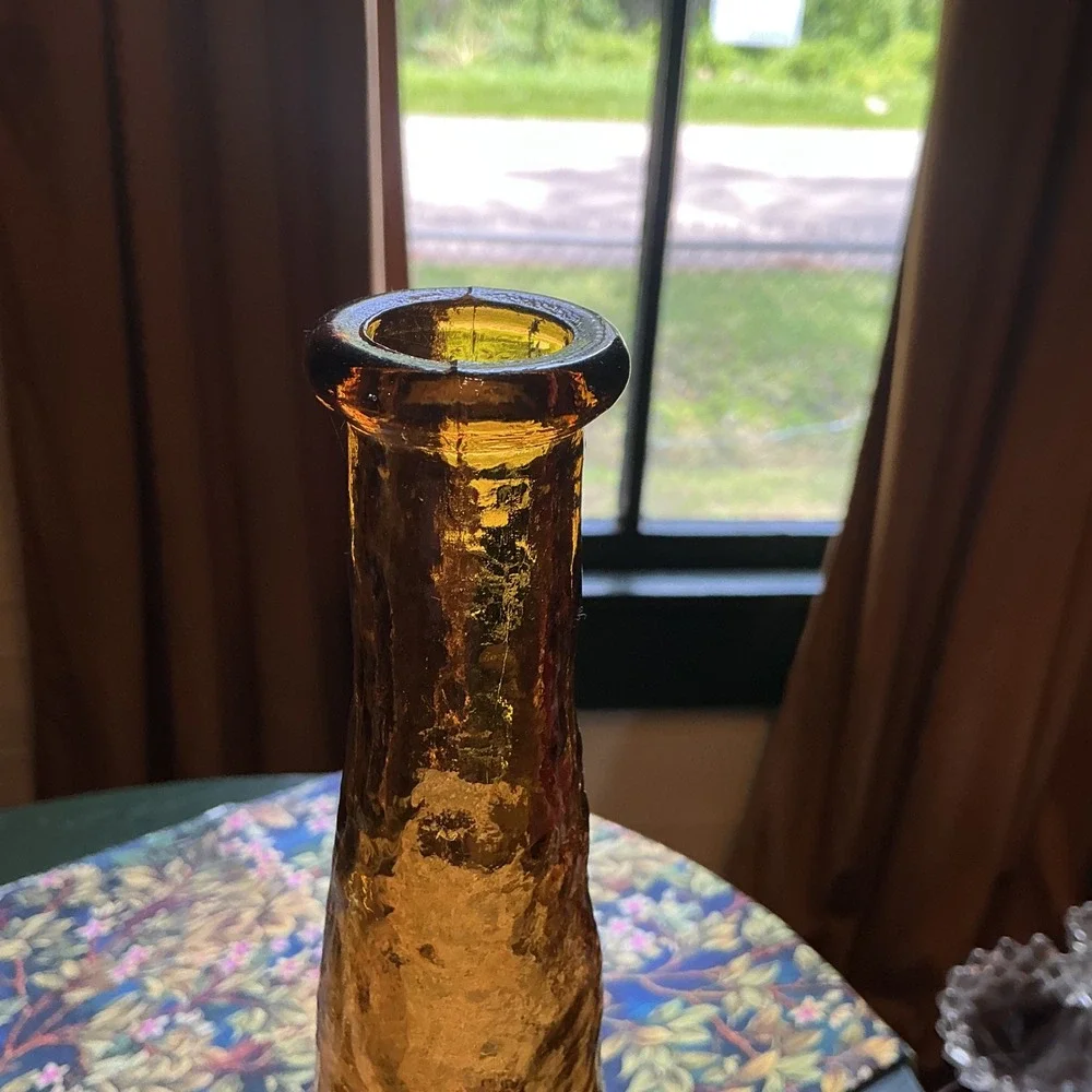 Empoli Italian Amber Glass Crinkle Bark Textured Genie Bottle Vase 16.5 Inch MCM
